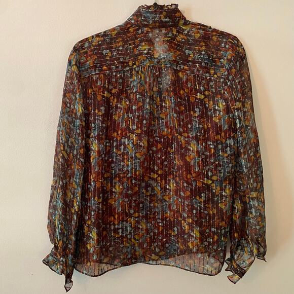 Lafayette 148 New York Women size Small Silk Puff Sleeve Long Sleeve Blouse Boho - Picture 8 of 11